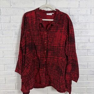 Habitat Clothes To Live In Top Womens XL Red Button Front Tunic Lagenlook